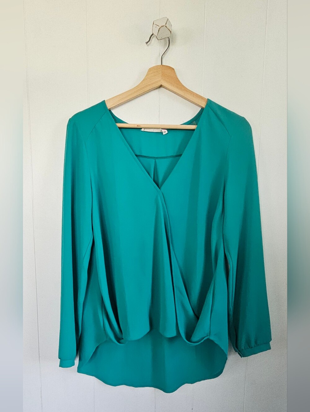 LUSH Teal Draped Surplice Blouse